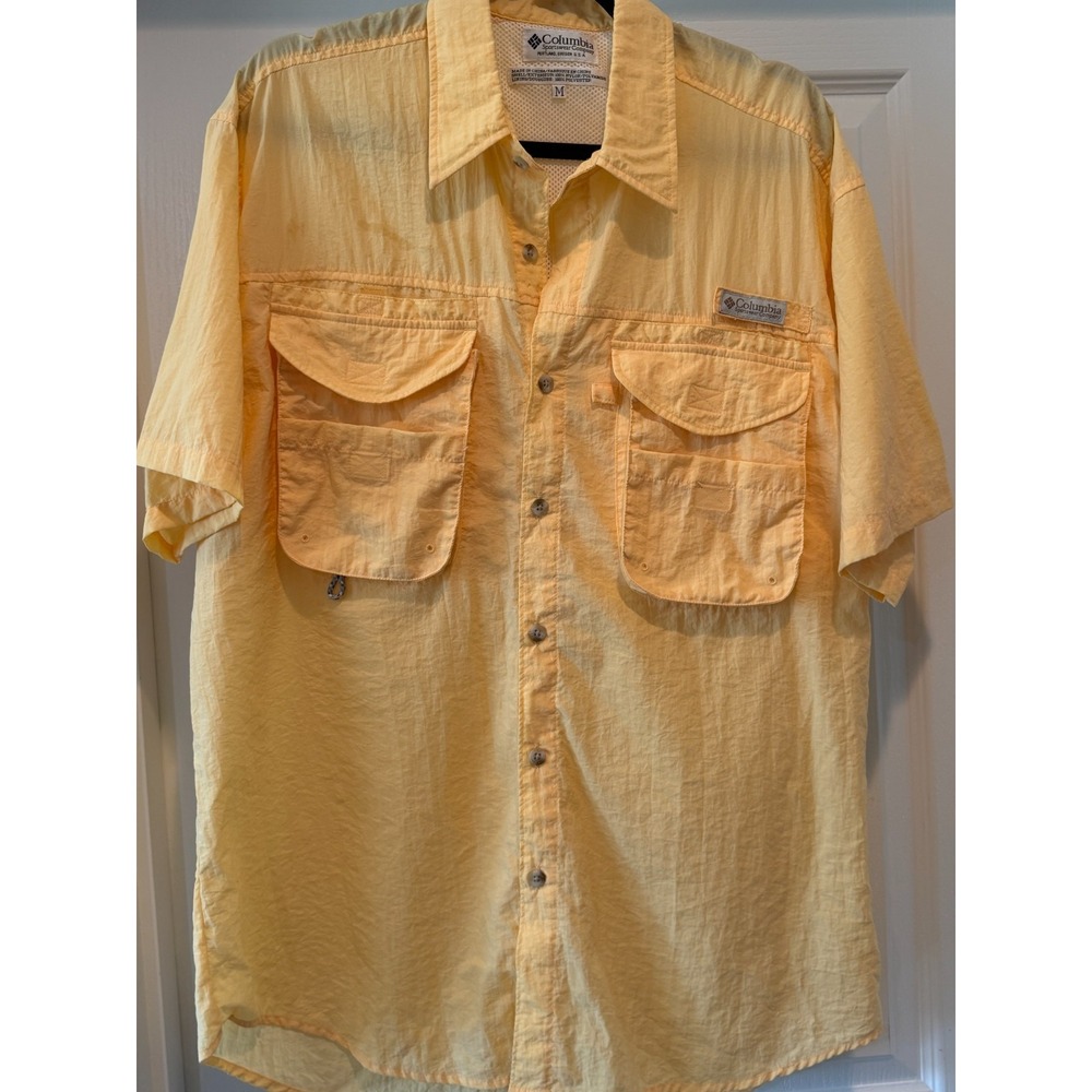 Columbia PFG Yellow Short Sleeve Fishing Shirt size M Vented Pockets